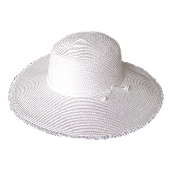 Wide Brim Braded Paper Straw Hat w/ Frill - White - HT-ST255WT